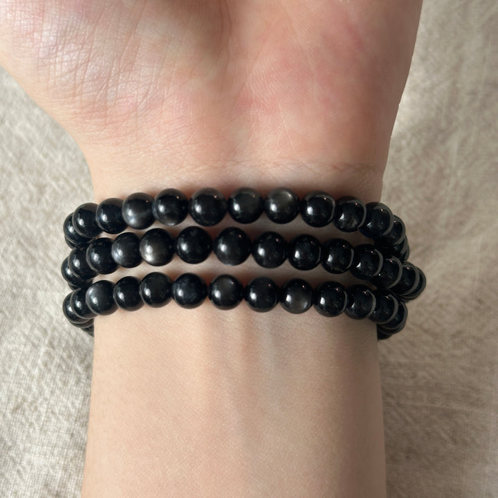 Black Aquamarine Triple Wrap Bracelet 5.9-6.3mm