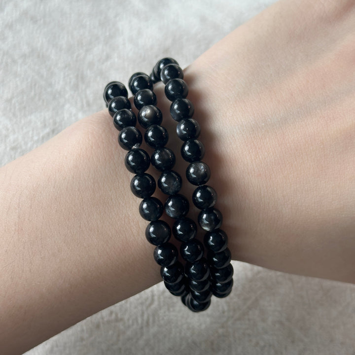 Black Aquamarine Triple Wrap Bracelet 5.9-6.3mm