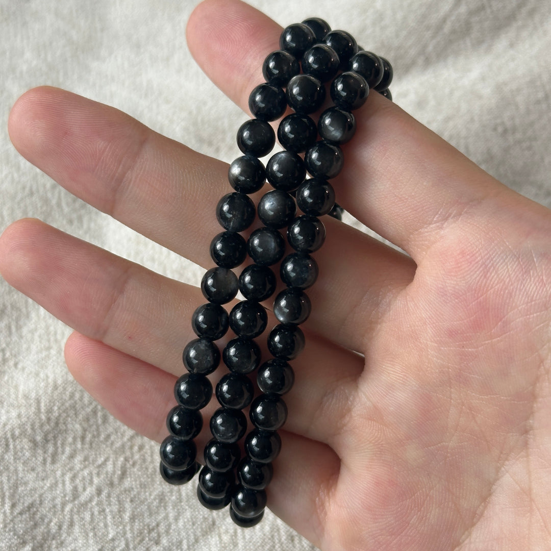 Black Aquamarine Triple Wrap Bracelet 5.9-6.3mm