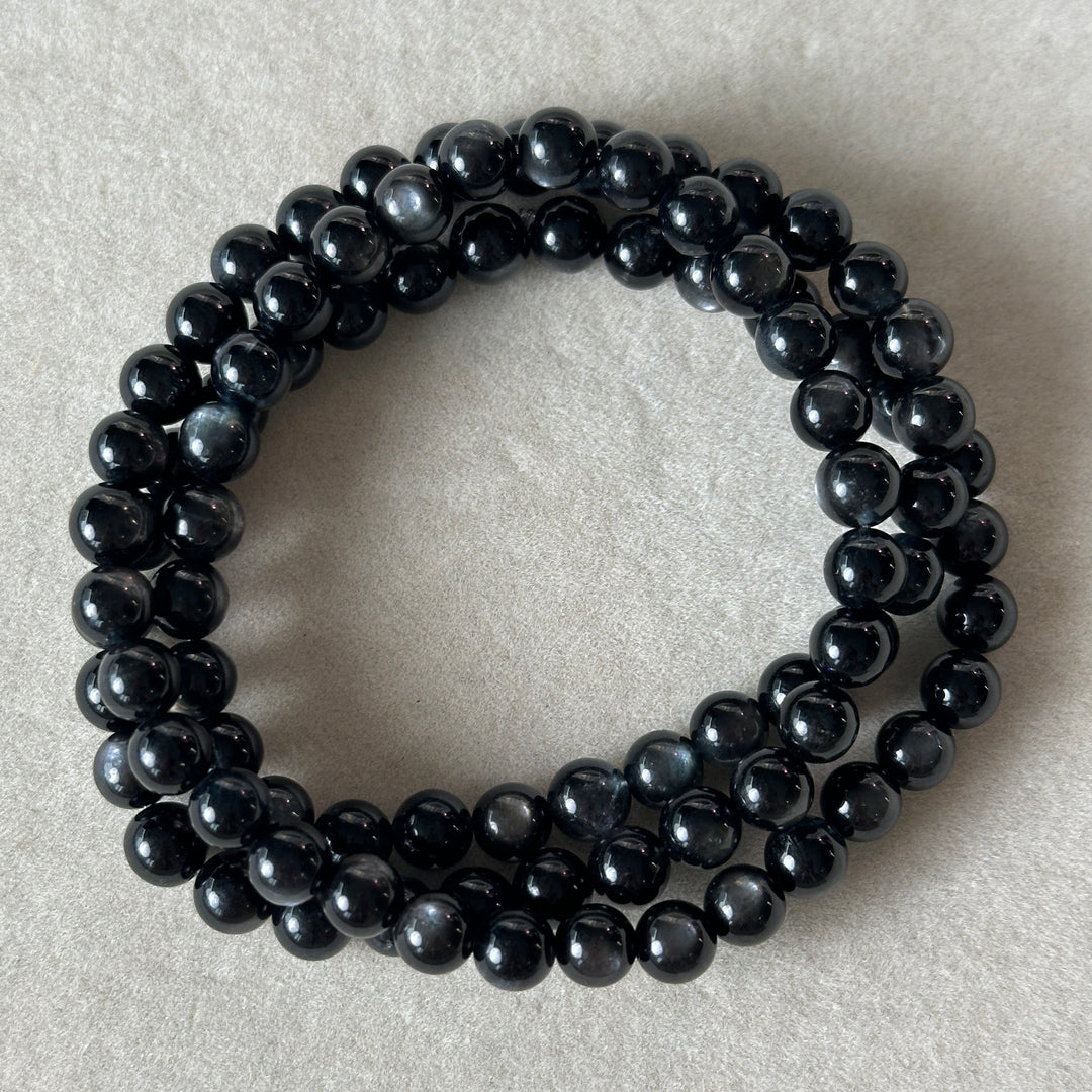 Black Aquamarine Triple Wrap Bracelet 5.9-6.3mm