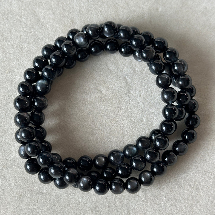 Black Aquamarine Triple Wrap Bracelet 5.9-6.3mm