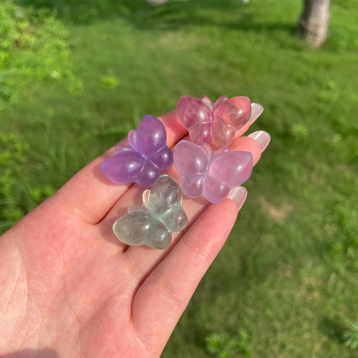 Natural Crystal Fluorite Mini Butterfly Carving