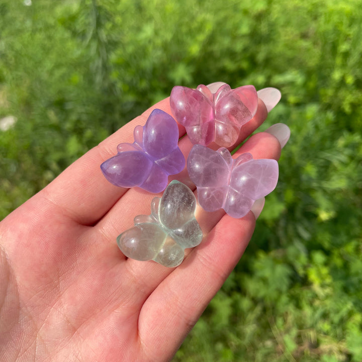 Natural Crystal Fluorite Mini Butterfly Carving