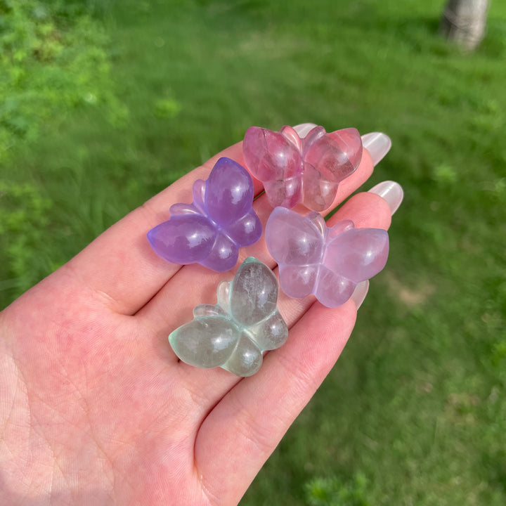 Natural Crystal Fluorite Mini Butterfly Carving