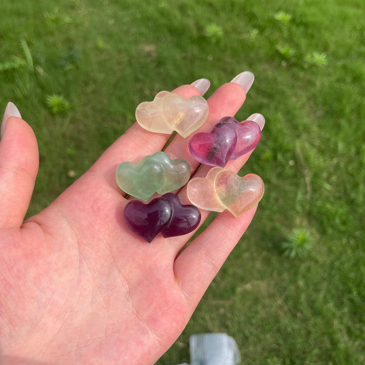 Natural Crystal Fluorite Mini Double Heart Carving