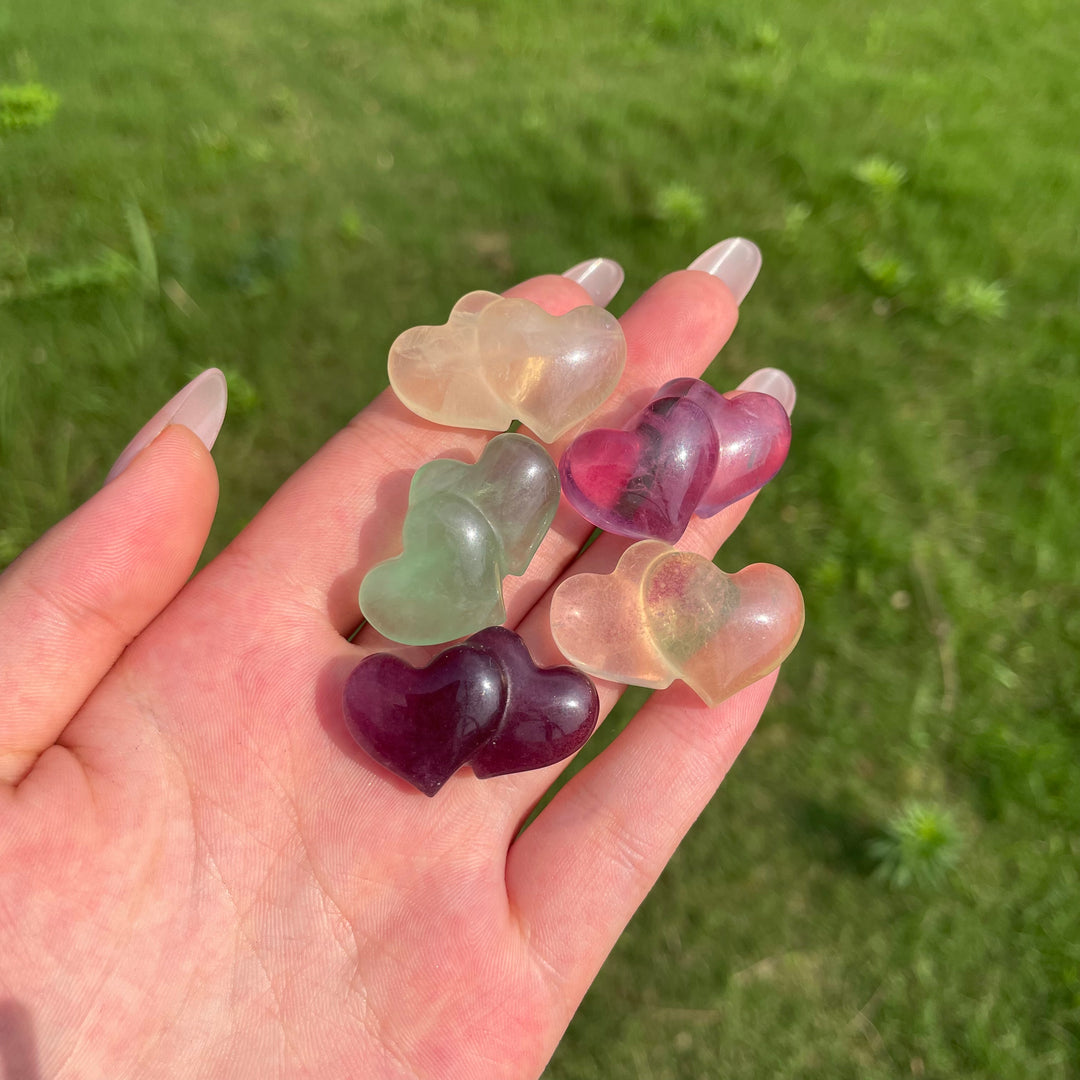 Natural Crystal Fluorite Mini Double Heart Carving