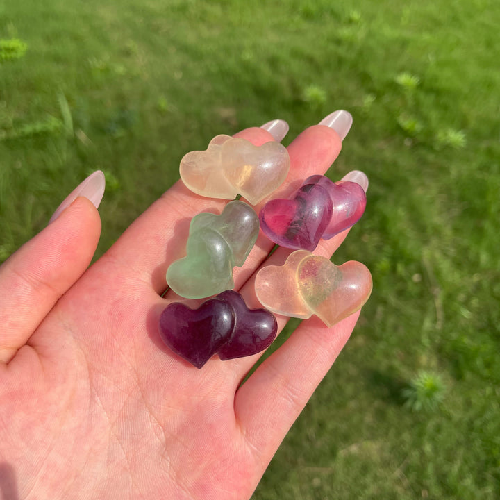 Natural Crystal Fluorite Mini Double Heart Carving