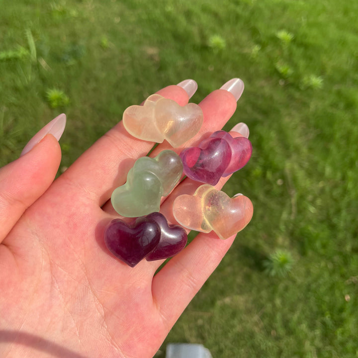 Natural Crystal Fluorite Mini Double Heart Carving