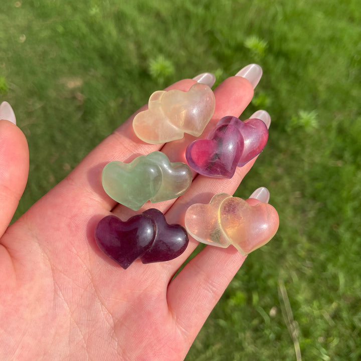 Natural Crystal Fluorite Mini Double Heart Carving