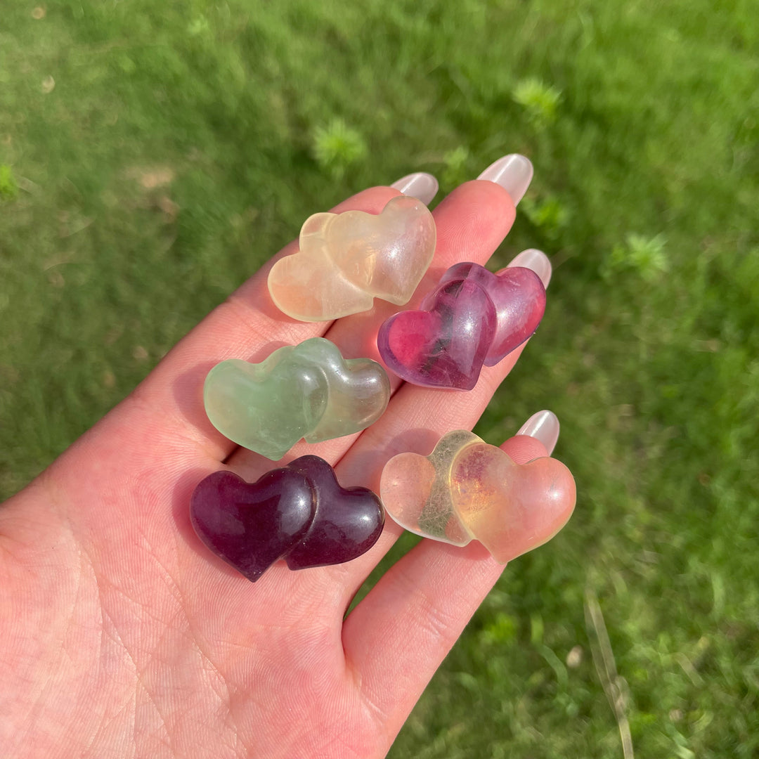 Natural Crystal Fluorite Mini Double Heart Carving