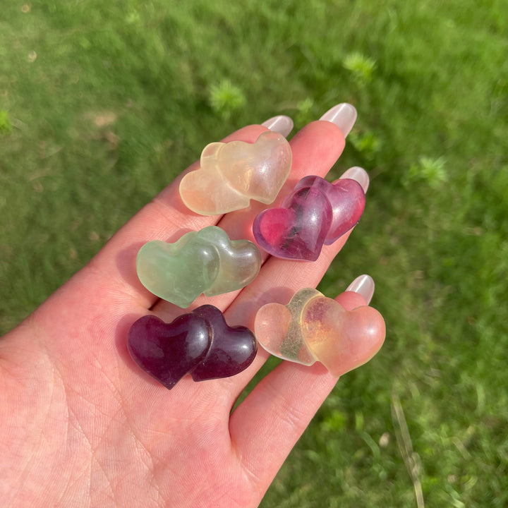 Natural Crystal Fluorite Mini Double Heart Carving
