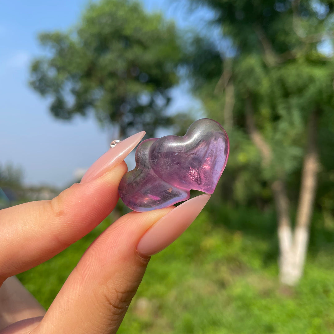 Natural Crystal Fluorite Mini Double Heart Carving