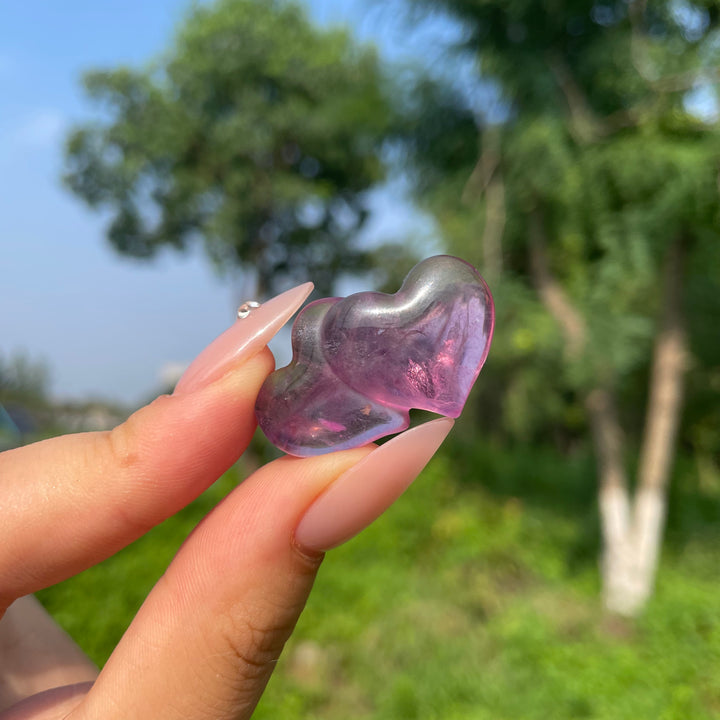 Natural Crystal Fluorite Mini Double Heart Carving
