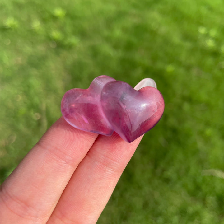 Natural Crystal Fluorite Mini Double Heart Carving