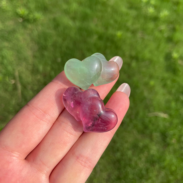 Natural Crystal Fluorite Mini Double Heart Carving