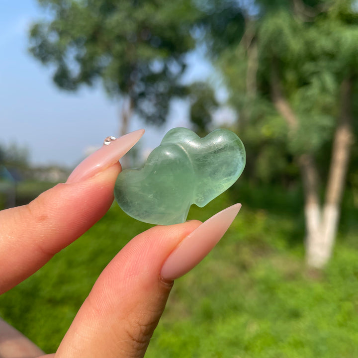 Natural Crystal Fluorite Mini Double Heart Carving