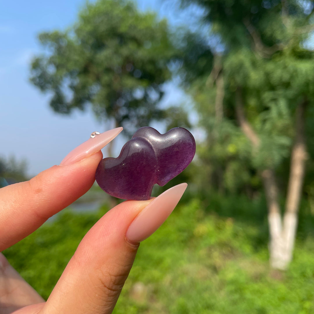 Natural Crystal Fluorite Mini Double Heart Carving