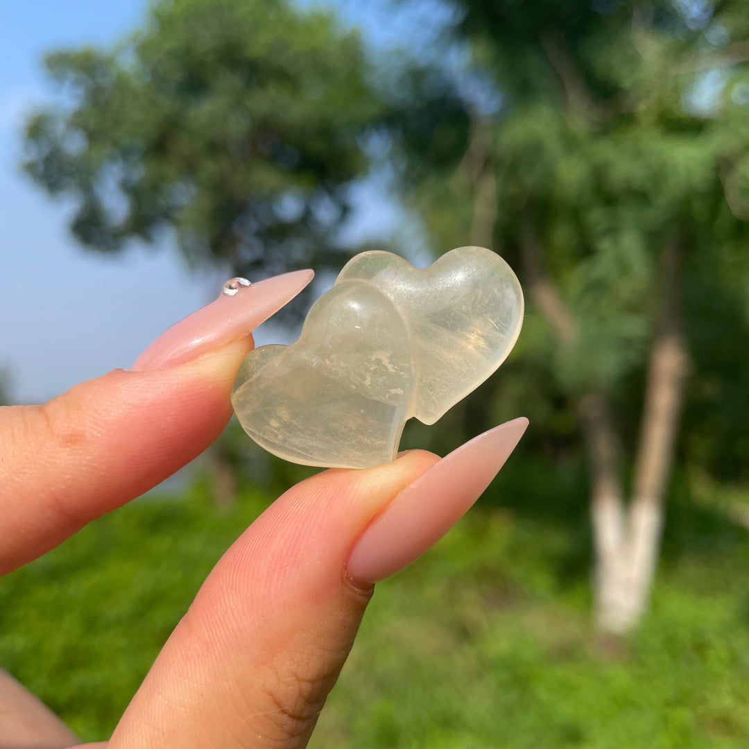 Natural Crystal Fluorite Mini Double Heart Carving