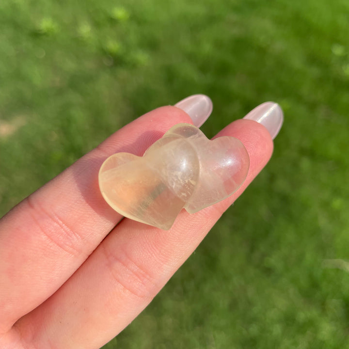 Natural Crystal Fluorite Mini Double Heart Carving