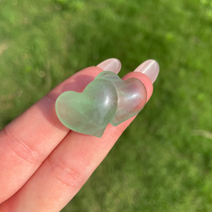 Natural Crystal Fluorite Mini Double Heart Carving