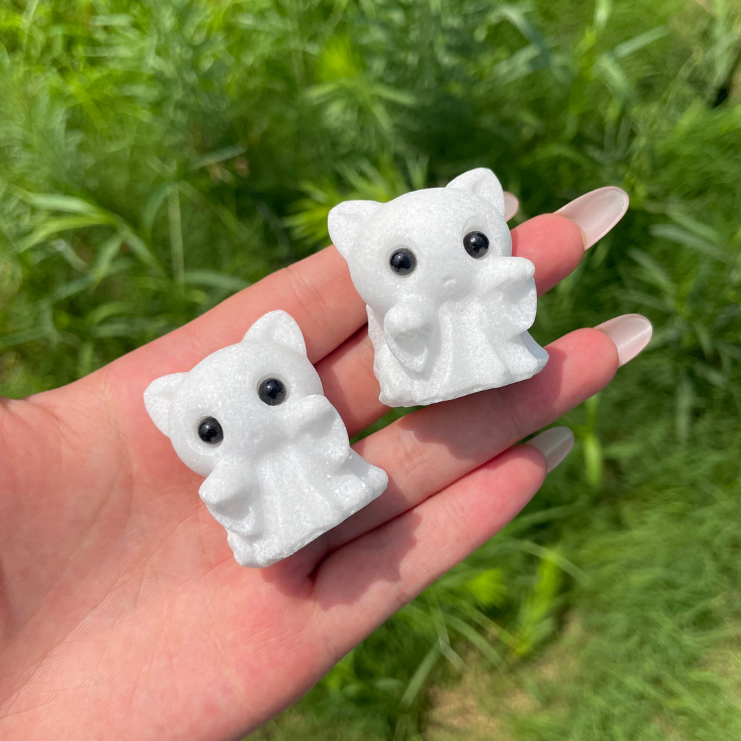 Natural White Jade Cute Waving Ghost Carving