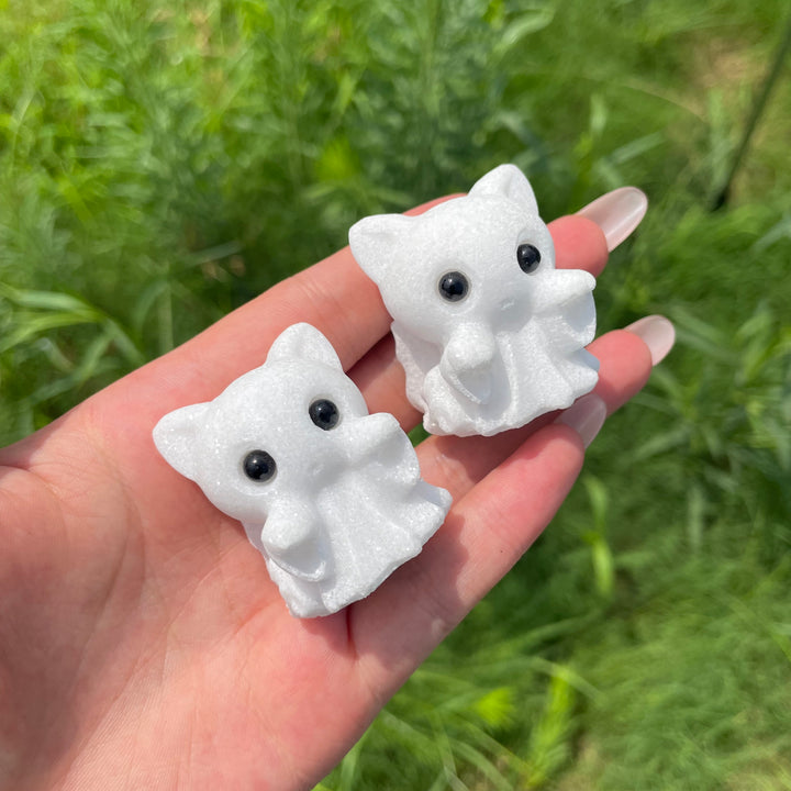 Natural White Jade Cute Waving Ghost Carving