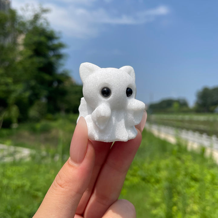 Natural White Jade Cute Waving Ghost Carving