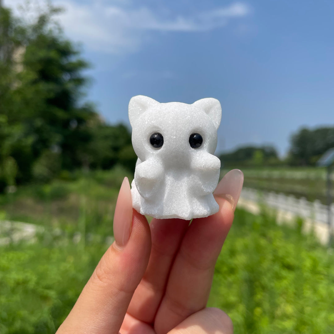 Natural White Jade Cute Waving Ghost Carving
