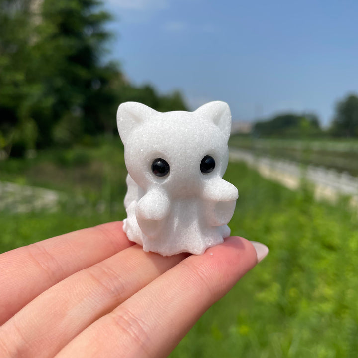 Natural White Jade Cute Waving Ghost Carving