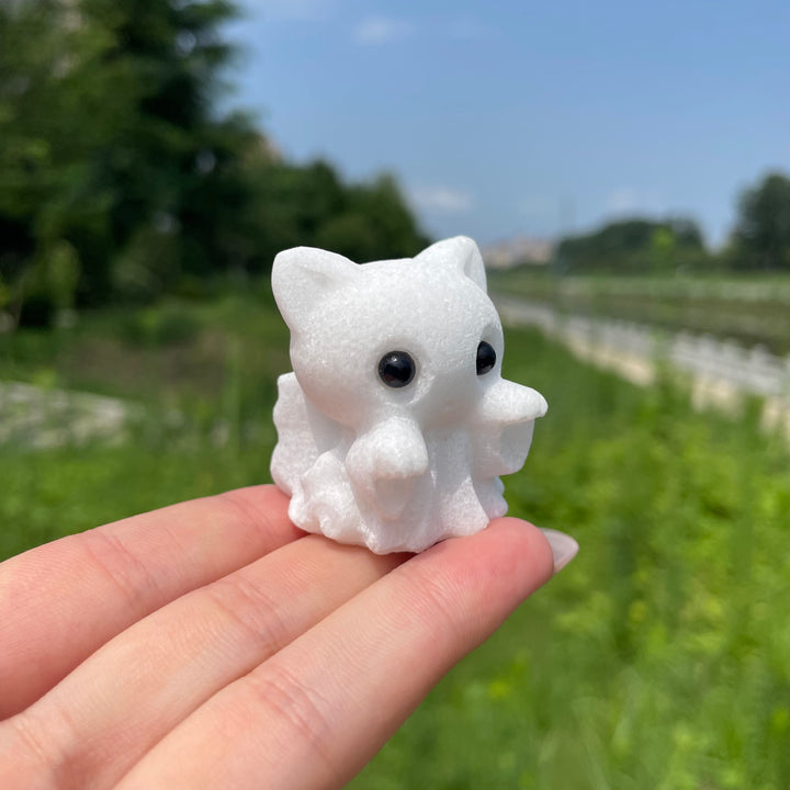Natural White Jade Cute Waving Ghost Carving