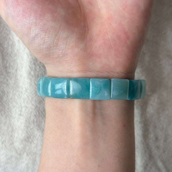 Blue Quartzite Square Bead Bracelet 11.1-11.3mm