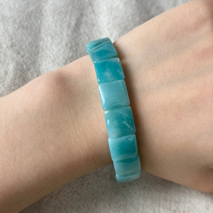 Blue Quartzite Square Bead Bracelet 11.1-11.3mm