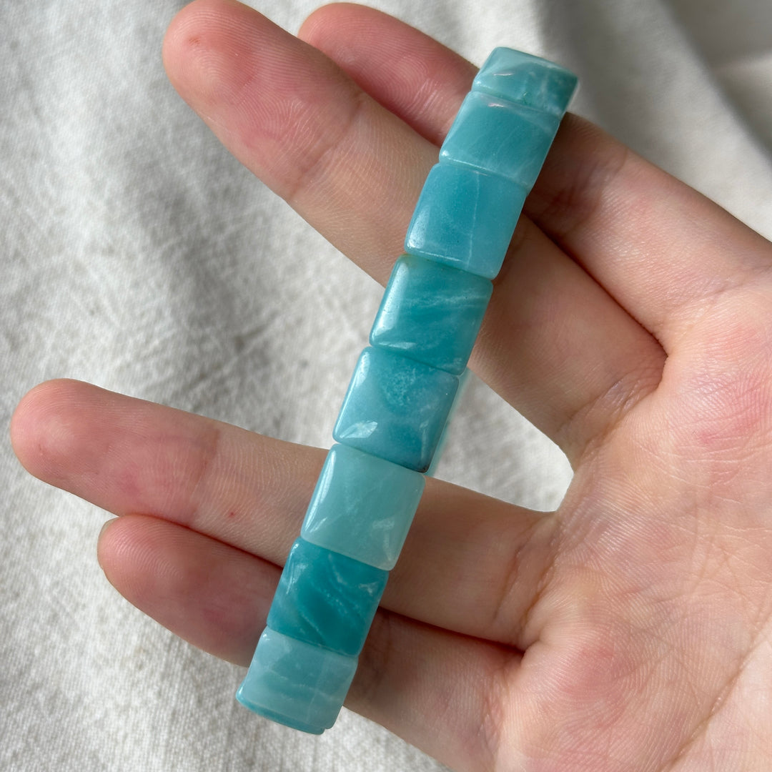 Blue Quartzite Square Bead Bracelet 11.1-11.3mm