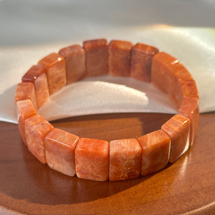 Coral Fossil Square Bead Bracelet 15.8-18.4mm