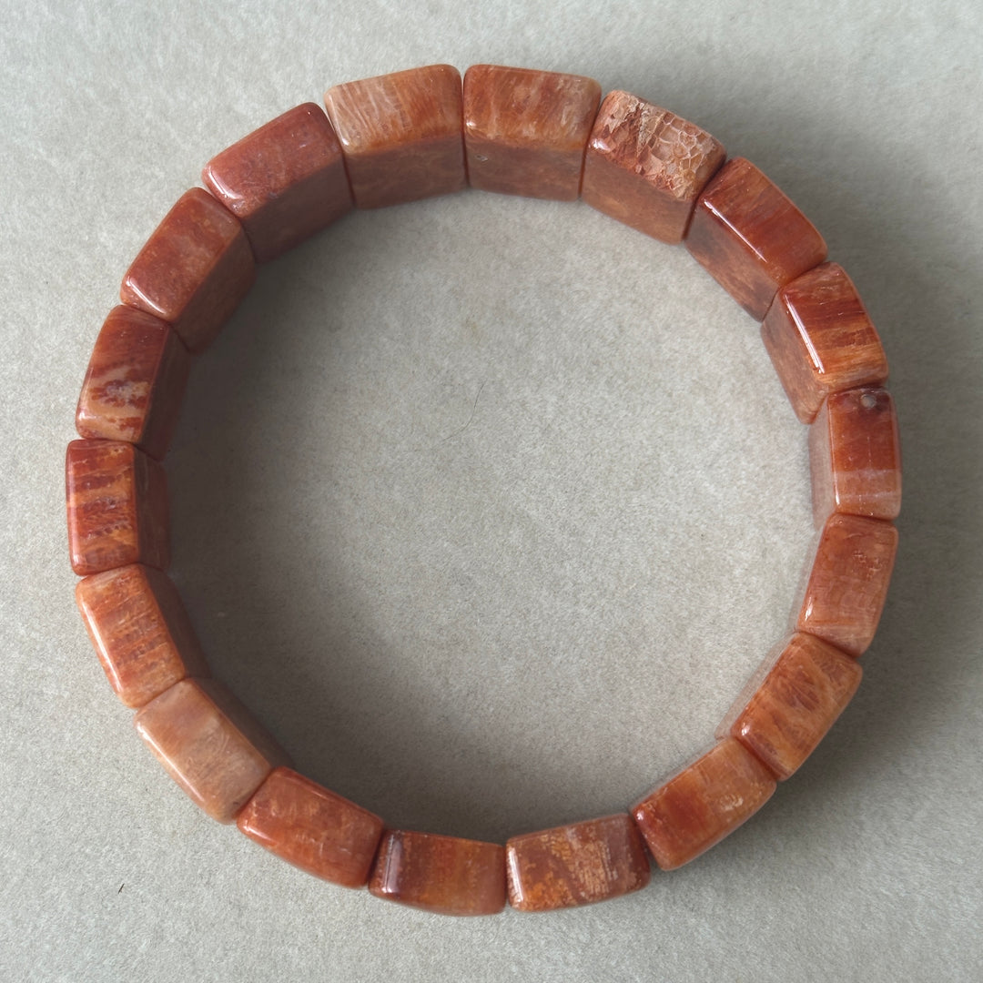 Coral Fossil Square Bead Bracelet 15.8-18.4mm