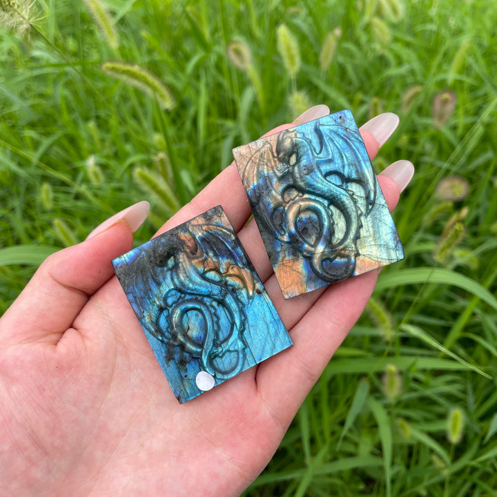 A Slightly Imperfect Natural Crystal Carving Labradorite Dragon Plaque