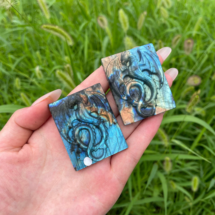 A Slightly Imperfect Natural Crystal Carving Labradorite Dragon Plaque