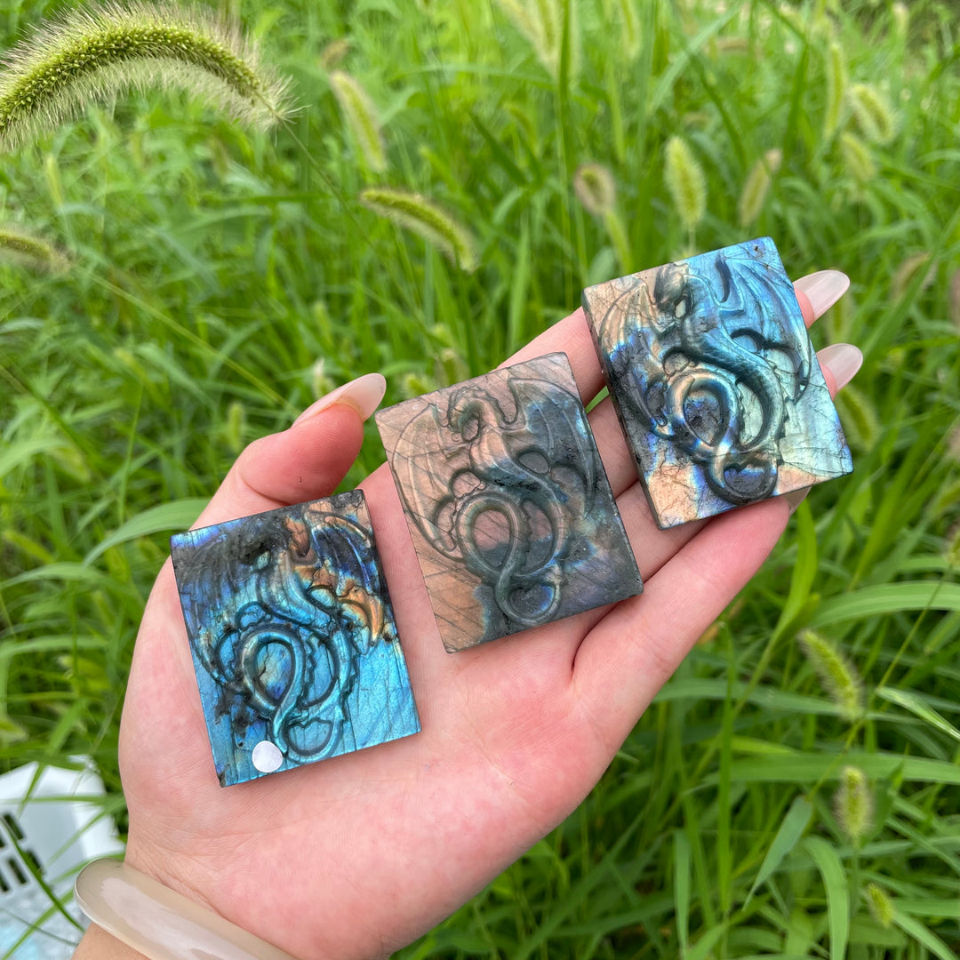 A Slightly Imperfect Natural Crystal Carving Labradorite Dragon Plaque