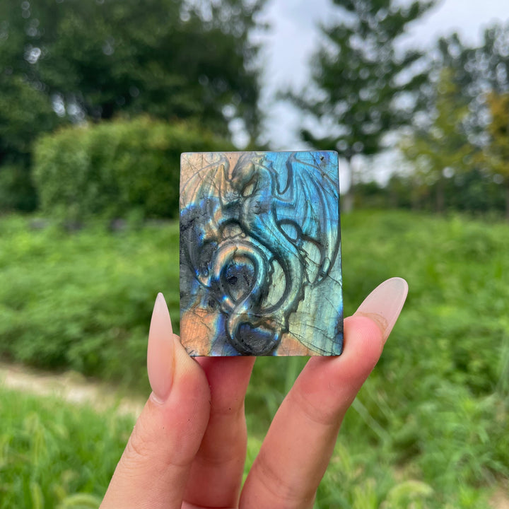 A Slightly Imperfect Natural Crystal Carving Labradorite Dragon Plaque