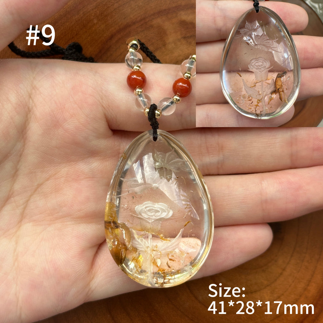Unique Natural Garden Quartz Intaglio Crystal Pendant