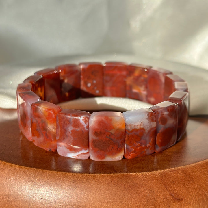 Southern Red Agate Square Bead Bracelet 6.5-7.5mm