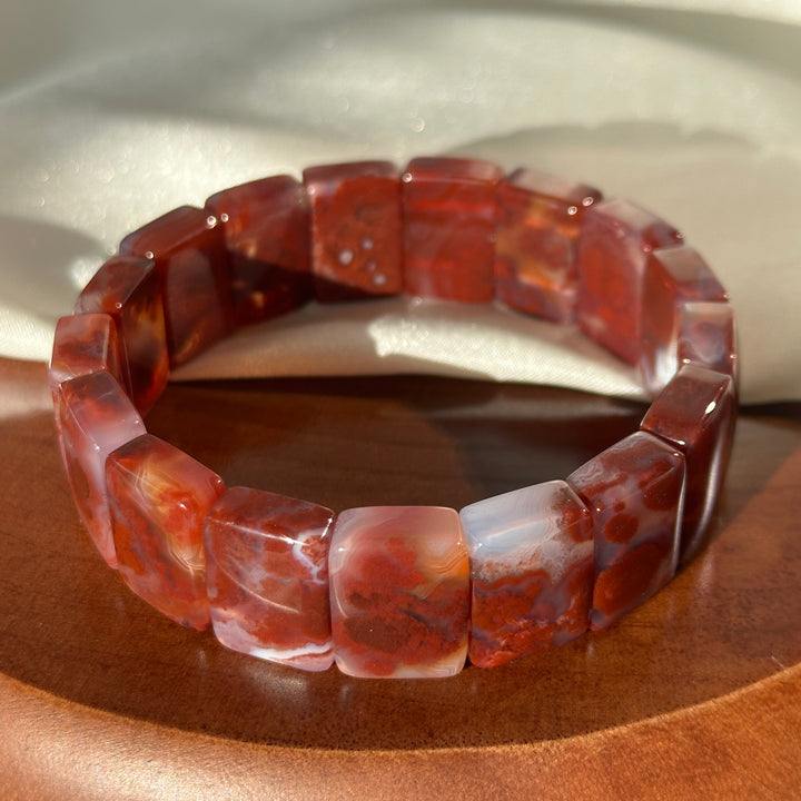 Southern Red Agate Square Bead Bracelet 6.5-7.5mm