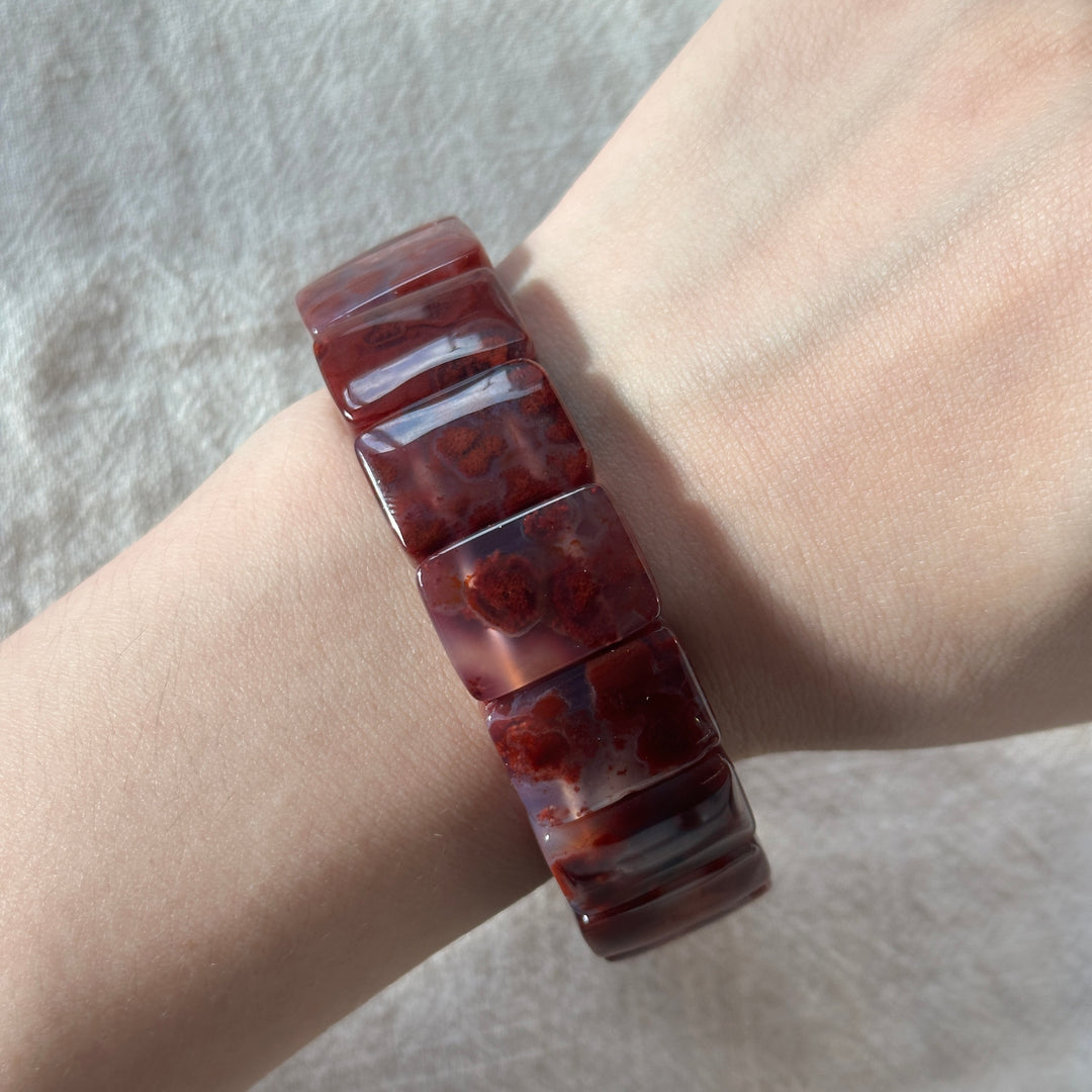 Southern Red Agate Square Bead Bracelet 6.5-7.5mm