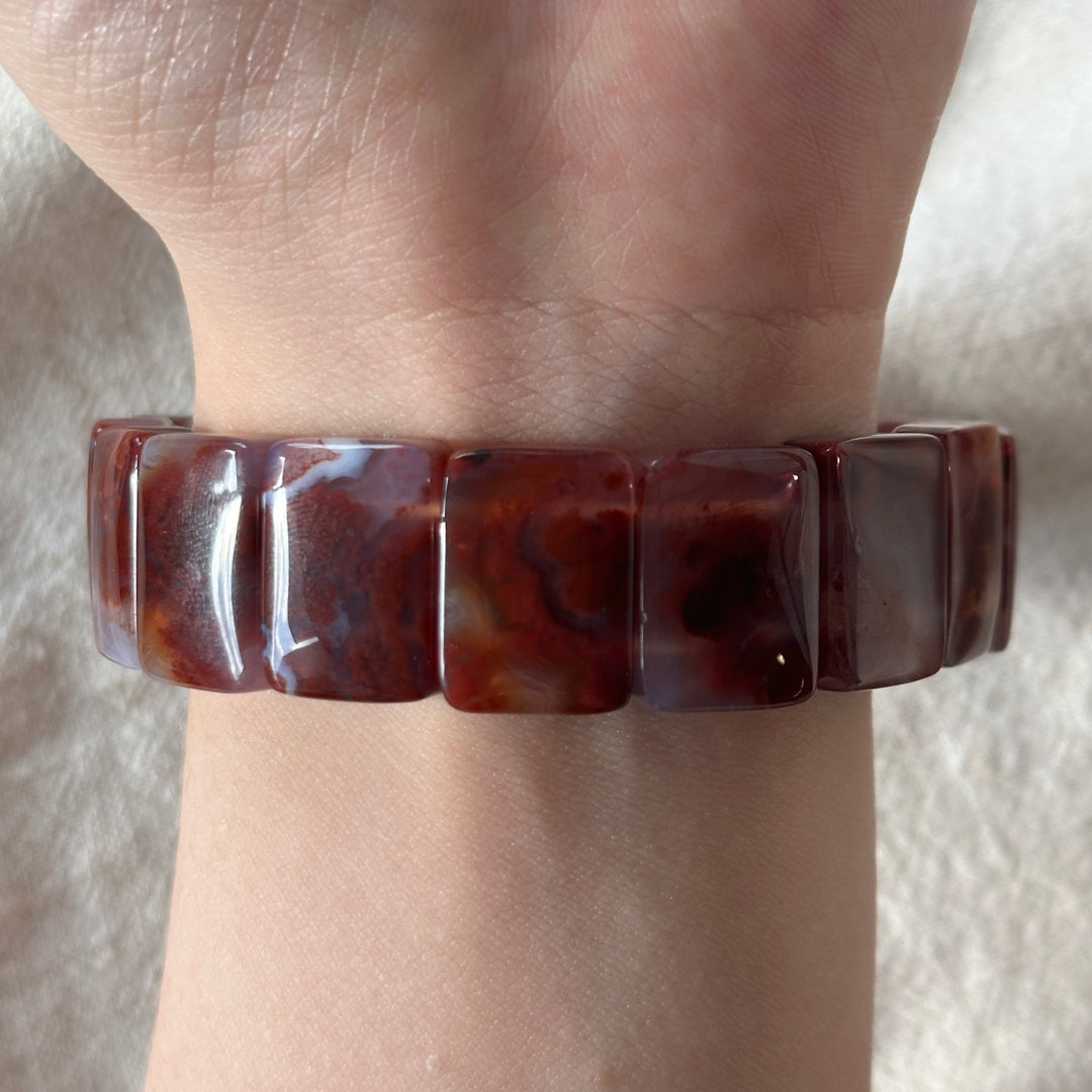 Southern Red Agate Square Bead Bracelet 6.5-7.5mm
