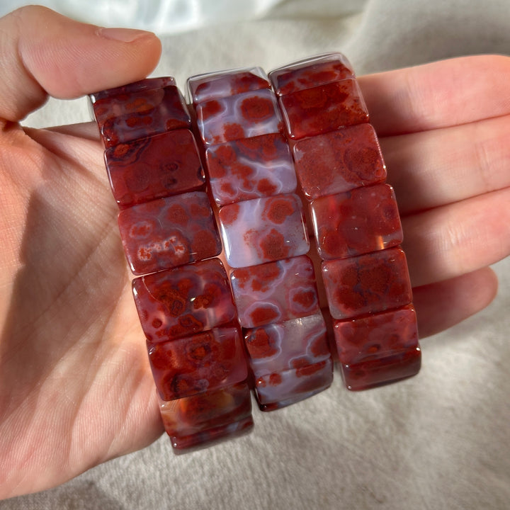 Southern Red Agate Square Bead Bracelet 6.5-7.5mm