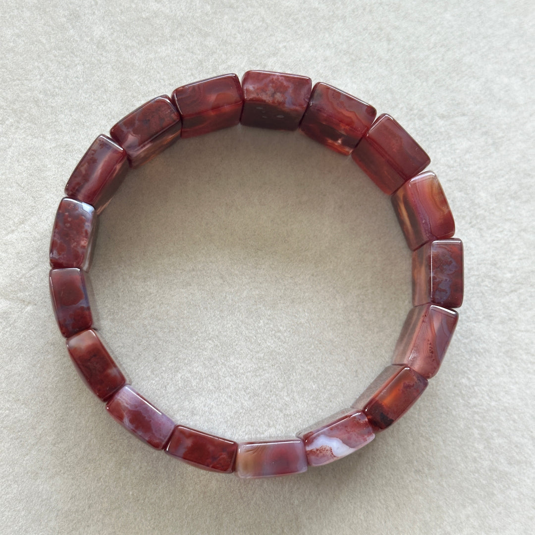 Southern Red Agate Square Bead Bracelet 6.5-7.5mm