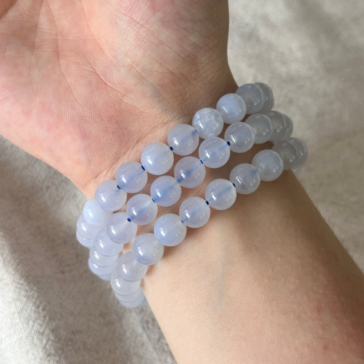 Blue Chalcedony Bead Bracelet 8.0-8.5mm