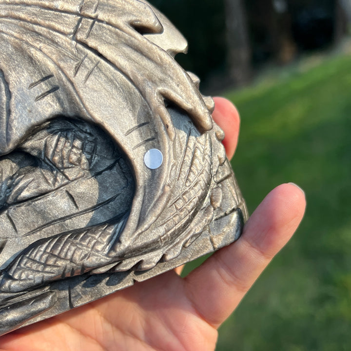 Unique Silver Obsidian Dragon Carving