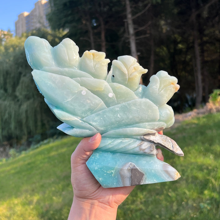 Unique Blue Quartzite Flower Bouquet Carving