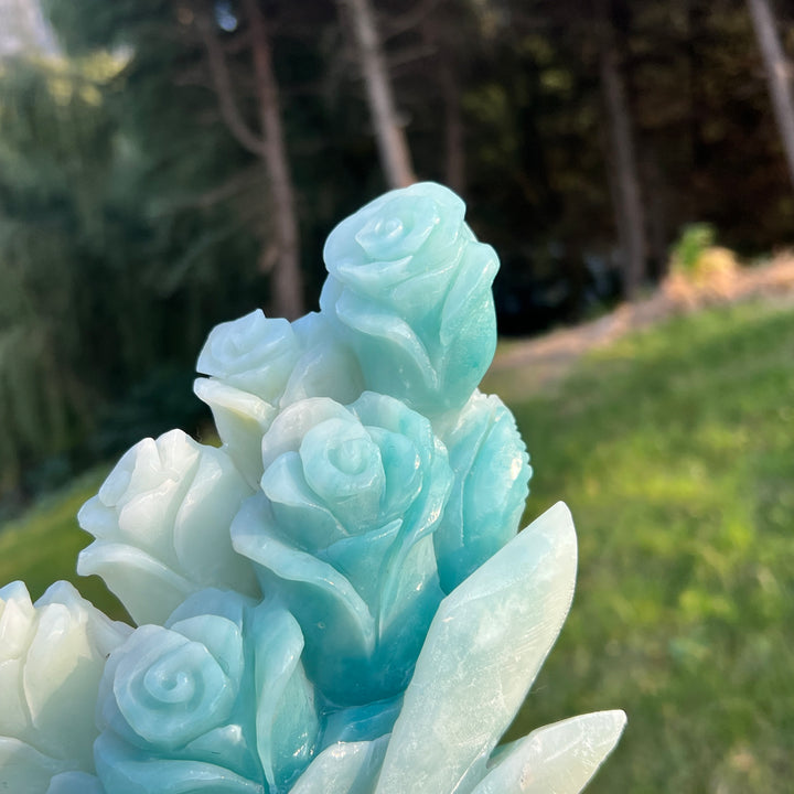 Unique Blue Quartzite Flower Bouquet Carving